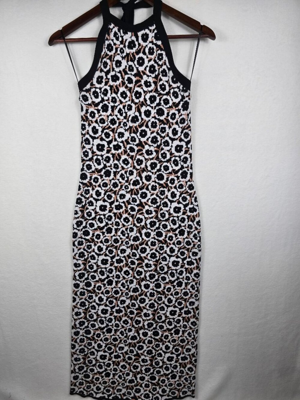 Diane Von Furstenberg Halter Midi Dress XS Black & White Floral Print
